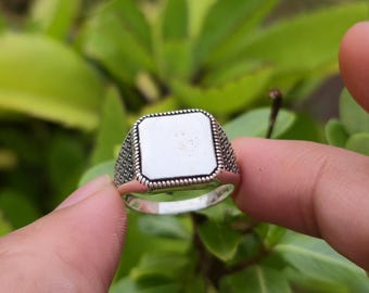 Silver Square Signet Ring 16MM 7-12 Stainless Steel - Blank Pinky