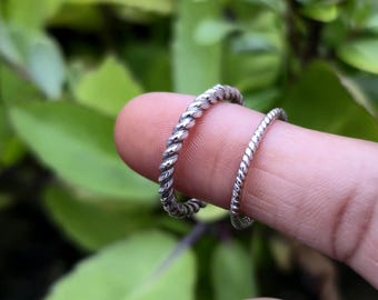 Set of 2 Twisted Rope Braided Band Ring Sterling Silver, Stacking Ring