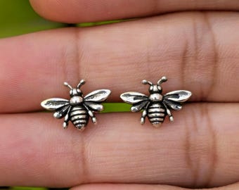 Sterling Silber kleine Biene Ohrstecker: Zierlich Minimalist Bumble Bee Natur inspiriert Insekt Schmuck