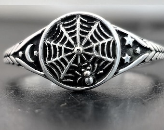 Spider Web Ring 925 Sterling Silver: Halloween Spider Jewelry