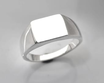Anillo de sello cuadrado de plata de ley, 10/11 mm, con logotipo/inicial/fecha grabados personalizados.