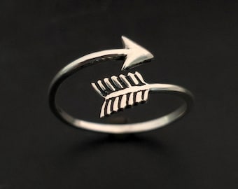 Sterling Silver Arrow Ring: Minimalist Adjustable Wrap Ring
