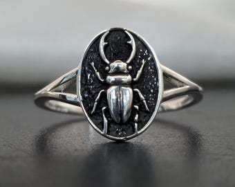 Sterling Silver Beetle Ring: Boho Scarab Jewelry