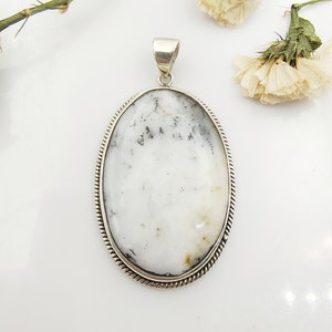 Natural Dendrite Opal Pendant – 925 Sterling Silver Gemstone Necklace – Handmade Dendritic Opal Jewelry – Boho Gift for Her