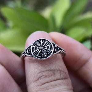 Oxidized Sterling Silver Spider Web Ring: Halloween Jewelry