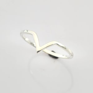 Dainty Sterling Silver V Ring: Minimalist Chevron Stacking Ring