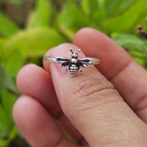 Sterling Silver Bee Ring: Dainty Honeybee Oxidized Jewelry