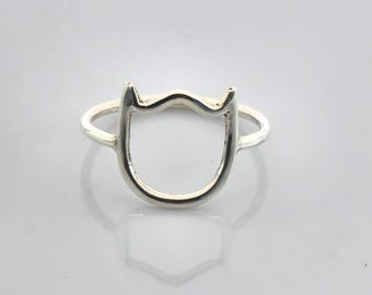 Sterling Silver Cat Face Ring: Minimalist Animal Jewelry