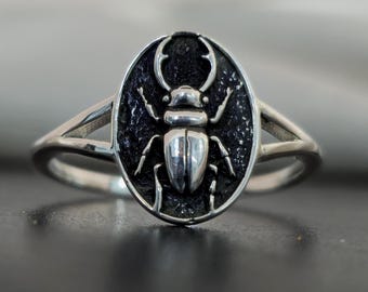 Sterling Silver Beetle Ring: Boho Scarab Jewelry