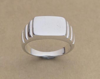 Sterling Silver Rectangle Men's Signet Ring, Silver Unisex Ring, Custom ring, Personalized jewelry, Gift for Him