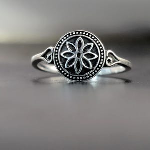 Mandala Flower Ring Sterling Silver: Boho Meditation Jewelry