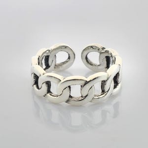Sterling silver adjustable thick Cuban Chain Band Ring for men and women
