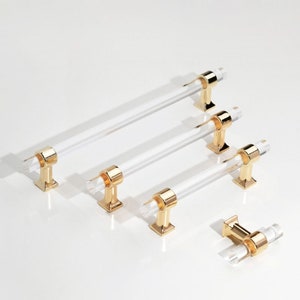 Gold Cabinet Pulls Acrylic Cabinet Pulls Clear Cabinet Handles Drawer Pull Dresser Pulls Knobs 3.78”5.0”6.3”7.55”12.5”