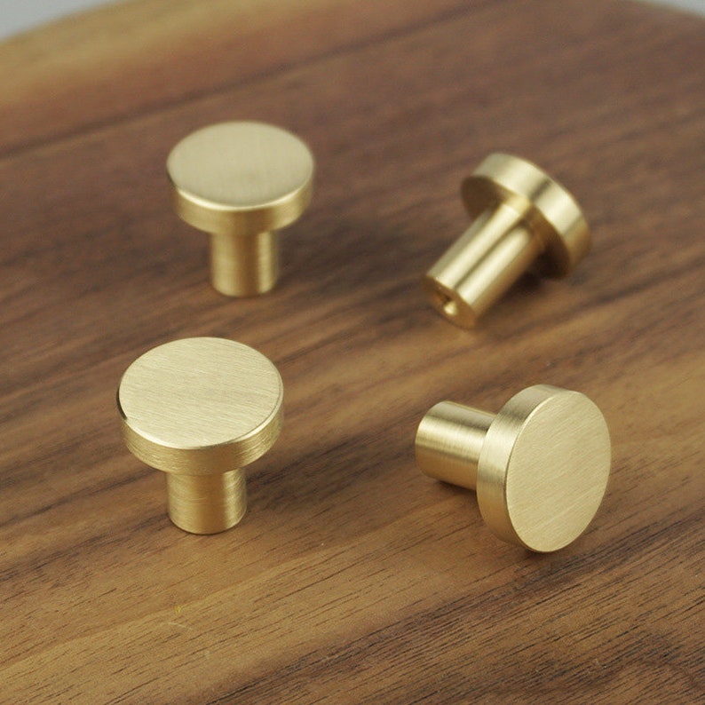 Gold Knobs Round Drawer Knobs Brushed Brass Etsy