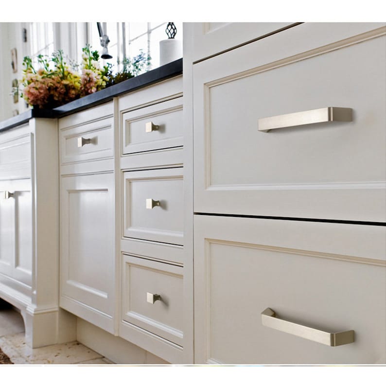 Brushed Nickel Cabinet Handlesmodern Cabinet Hardware Handles - Etsy