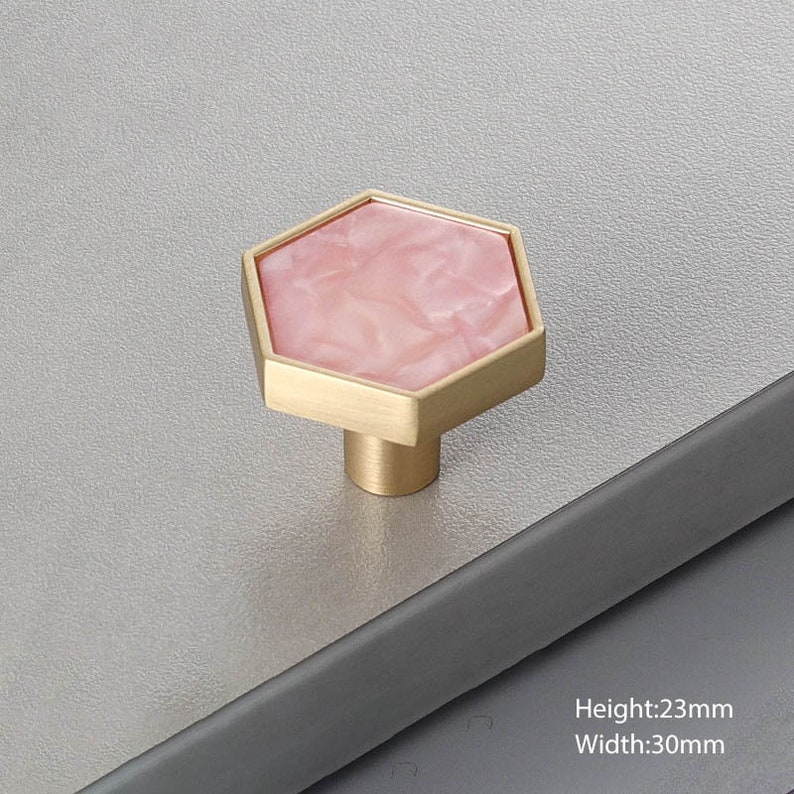 Hexagon Knobs Brass Drawer Pulls Cabinet Pull Door Knob Gold Brass Cabinet Knobs Decorative Drawer Knobs Cabinet Hardware 1.18 Pink