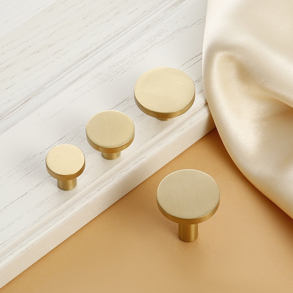 Gold Cabinet Knobs Round Drawer Knobs Brushed Brass Cabinet Door Knobs for Dresser Drawers  Solid Cabinet Hardware for Kitchen Cabinets