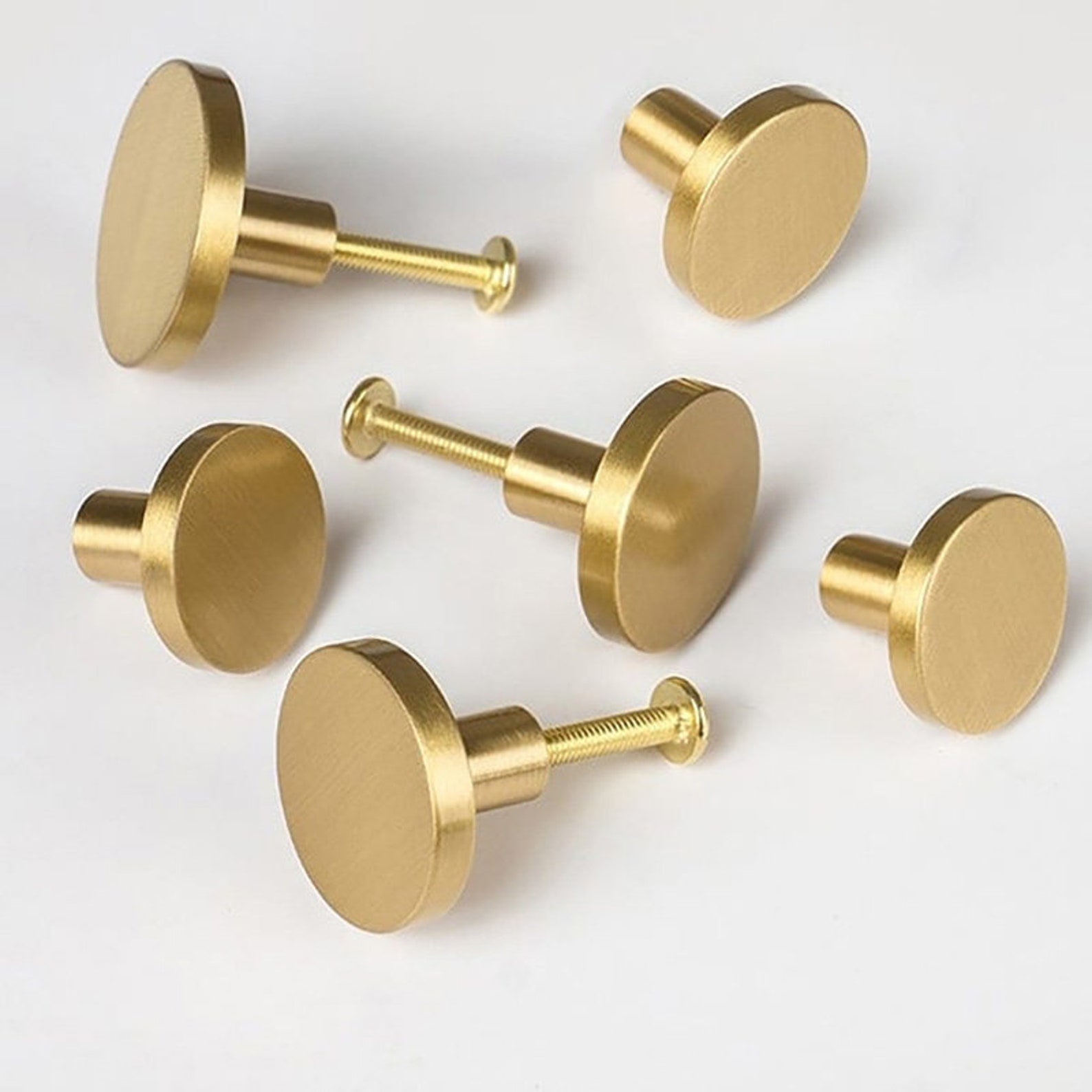 Gold Knobs Round Drawer Knobs Brushed Brass Etsy