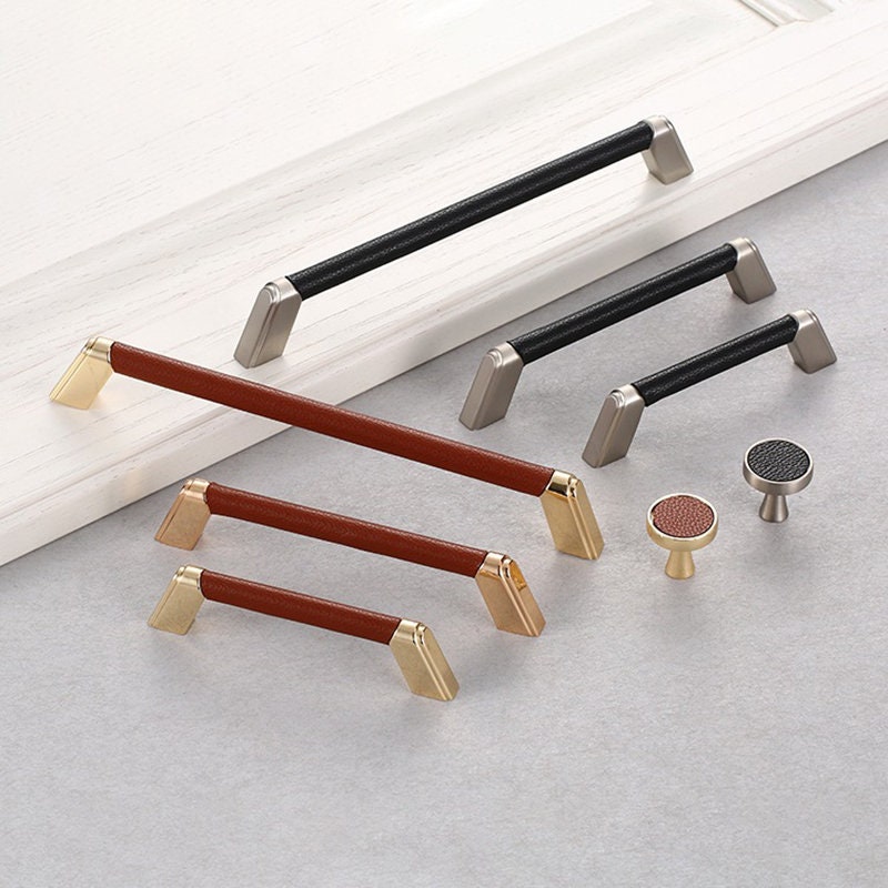 Leather Drawer PullGold Knobs Dresser Handles Leather Etsy