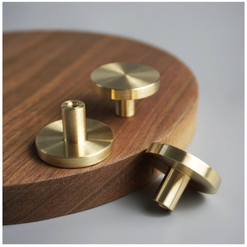 Gold Knobs Round Drawer Knobs Brushed Brass Etsy