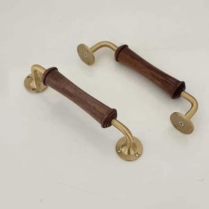 Brass & Walnut Cabinet Handles: Modern Wood Pulls, Custom Sizes