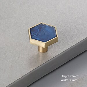 Hexagon Knobs Brass Drawer Pulls Cabinet Pull Door Knob Gold Brass Cabinet Knobs Decorative Drawer Knobs Cabinet Hardware 1.18 Blue