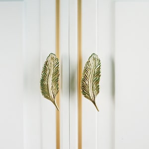 Gold Feather Cabinet Handle: Pure Copper Boho Decor