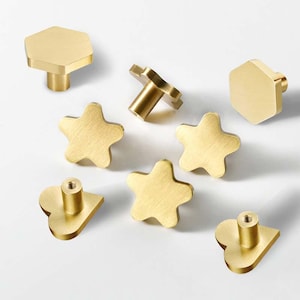 真鍮製六角引き出しノブ：無垢銅製キャビネットハンドル