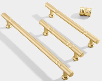 Modern Brushed Brass Cabinet Handles Gold Drawer Pulls Knob Cupboard Wardrobe Door Pulls 96mm 128mm 192mm