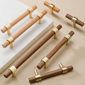 Walnut Kitchen Wood Drawer Pulls Vintage Drawer Dresser Cupboard Handles Gold Beech Kitchen Cabinet Hardware