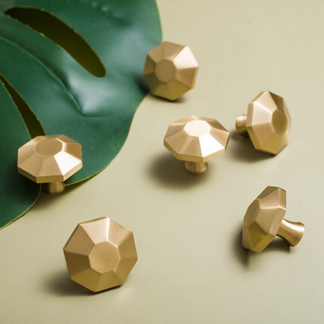Brass Octagon Knobs Gold Cupboard Pulls Knobs Octagon Etsy