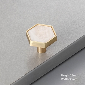 Hexagon Knobs Brass Drawer Pulls Cabinet Pull Door Knob Gold Brass Cabinet Knobs Decorative Drawer Knobs Cabinet Hardware 1.18 Snow White