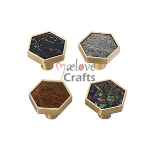 Gold Hexagon Knobs Brushed Brass Decorative Knobs Modern Drawer Knobs Cabinet Knobs for Kitchen, Bathroom, Office,Drawer Knobs