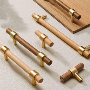 Solid Wood Cabinet Handles: Brass Accents, Modern Cupboard Hardware