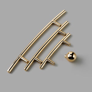 Modern Gold Cabinet Handle Pulls Knobs T Bar Solid Brass Drawer Handles ...