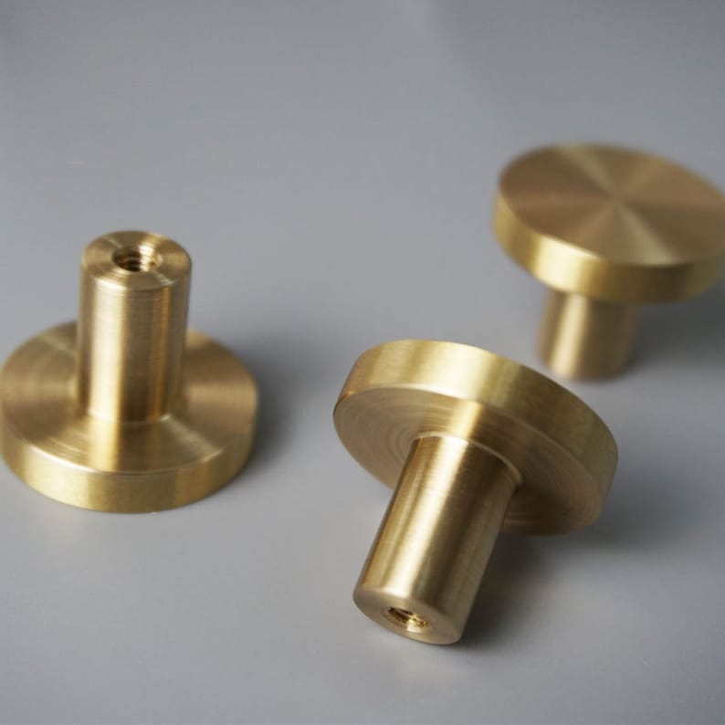 Gold Knobs Round Drawer Knobs Brushed Brass Etsy