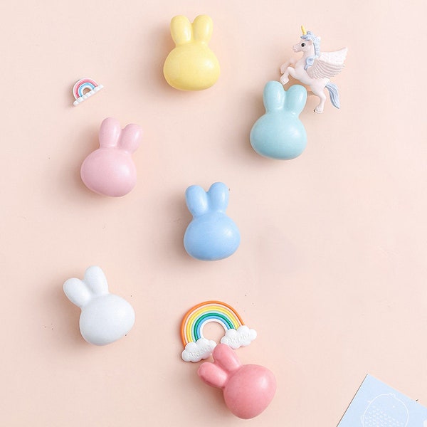 Cute Rabbit Ceramics Drawer Knobs Child's Door Knobs Ceramic Handle for Kid Animal drawer knobs Wardrobe Drawer Handles Pulls and Knob