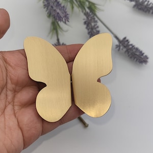 Solid Brass Knobs Golden Butterfly Handle Decorative Butterfly Wardrobe Door Handles and Pulls with Screws Furniture Hardware (2 Pieces)