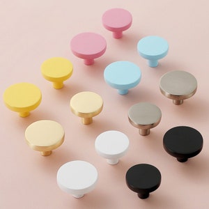 Solid Brass Round Cabinet Knob: Colorful Minimalist Furniture Hardware