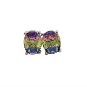 Oval Tri-colored Tourmaline Silver Stud Earrings OTTSSE4