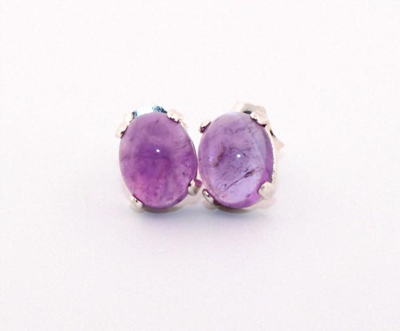 Orecchini in argento sterling con ametista cabochon ovale naturale da 9 x 7 mm N97OCASSE4 - Italia