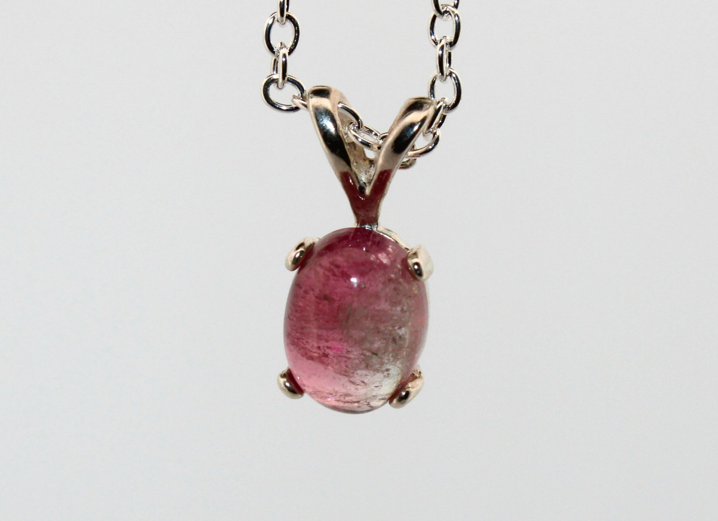 Natural Pink Bi-colored Tourmaline Sterling Silver Necklace