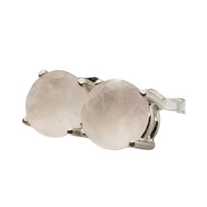 Natural Round Rose Quartz Sterling Silver Earrings