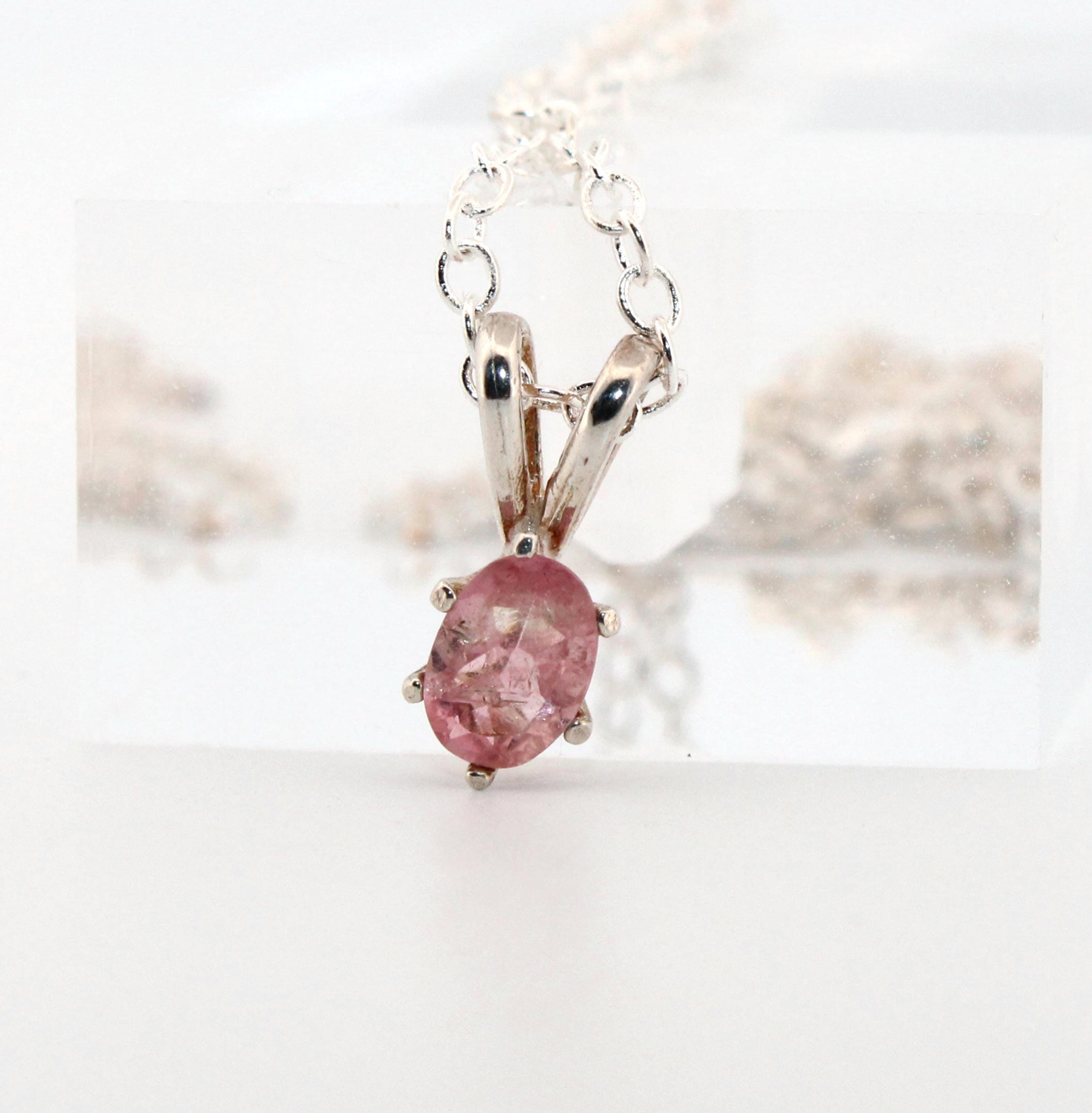 Natural Oval Pink Tourmaline Sterling Silver Necklace NT430