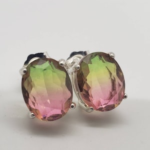 Pendientes de plata de ley con turmalina sandía ovalada de 4,4 ct