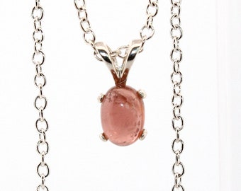 Collar de turmalina rosa cabujón natural en plata de ley NT414
