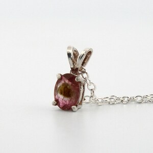 Natural Oval Bi-colored Pink Tourmaline Sterling Silver Necklace NT20
