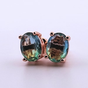 Blue & Green Tourmaline 18k Rose Gold Earrings - Etsy