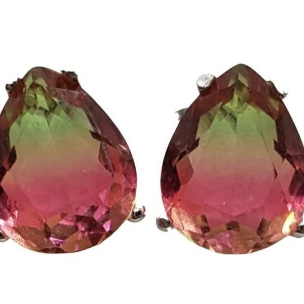 Pear 3.2ct Watermelon Tourmaline Sterling Silver Earrings