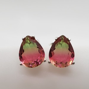 3.2ct Pear Watermelon Tourmaline Sterling Silver Earrings